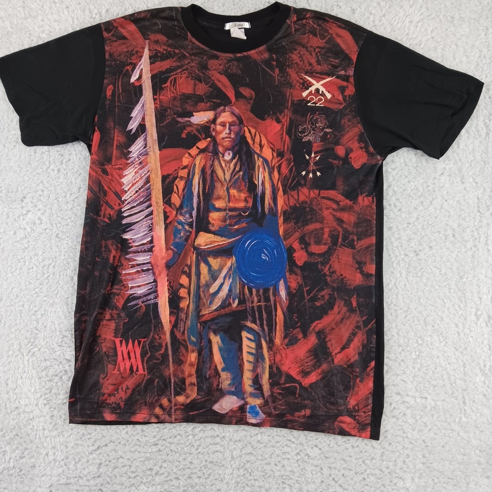 King Mens Native American Warrior Graphic T-Shirt Black Red XL TS078-2 USA Made